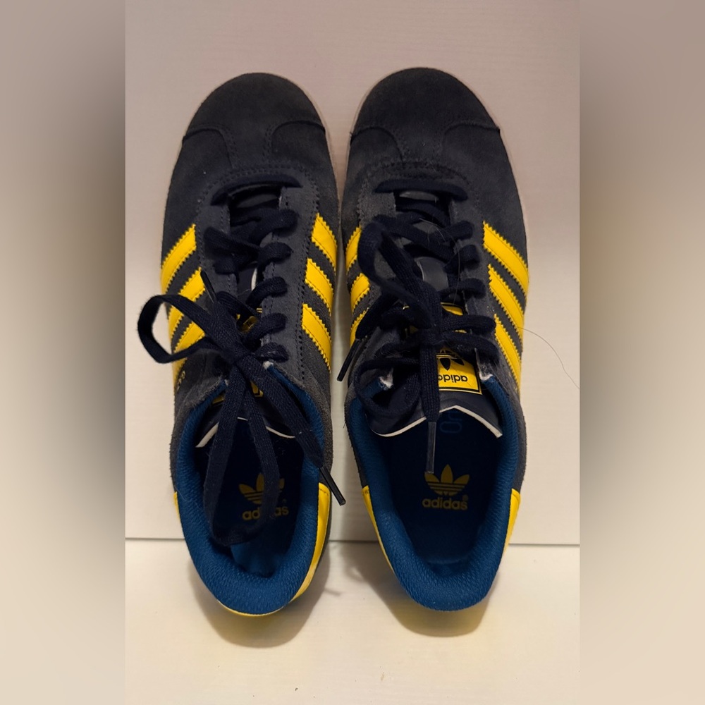adidas Dark Blue Suede Sneakers with Yellow Stripes